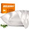 100% Mulberry Silk Pillowcase for Hair and Skin, 22 Momme Pure Natural Silk Pillow Case Both Sided with Zipper, Pillow Cover for Women Mom Men (Ivory White, Queen 20''30'', 2 Pack) view 1