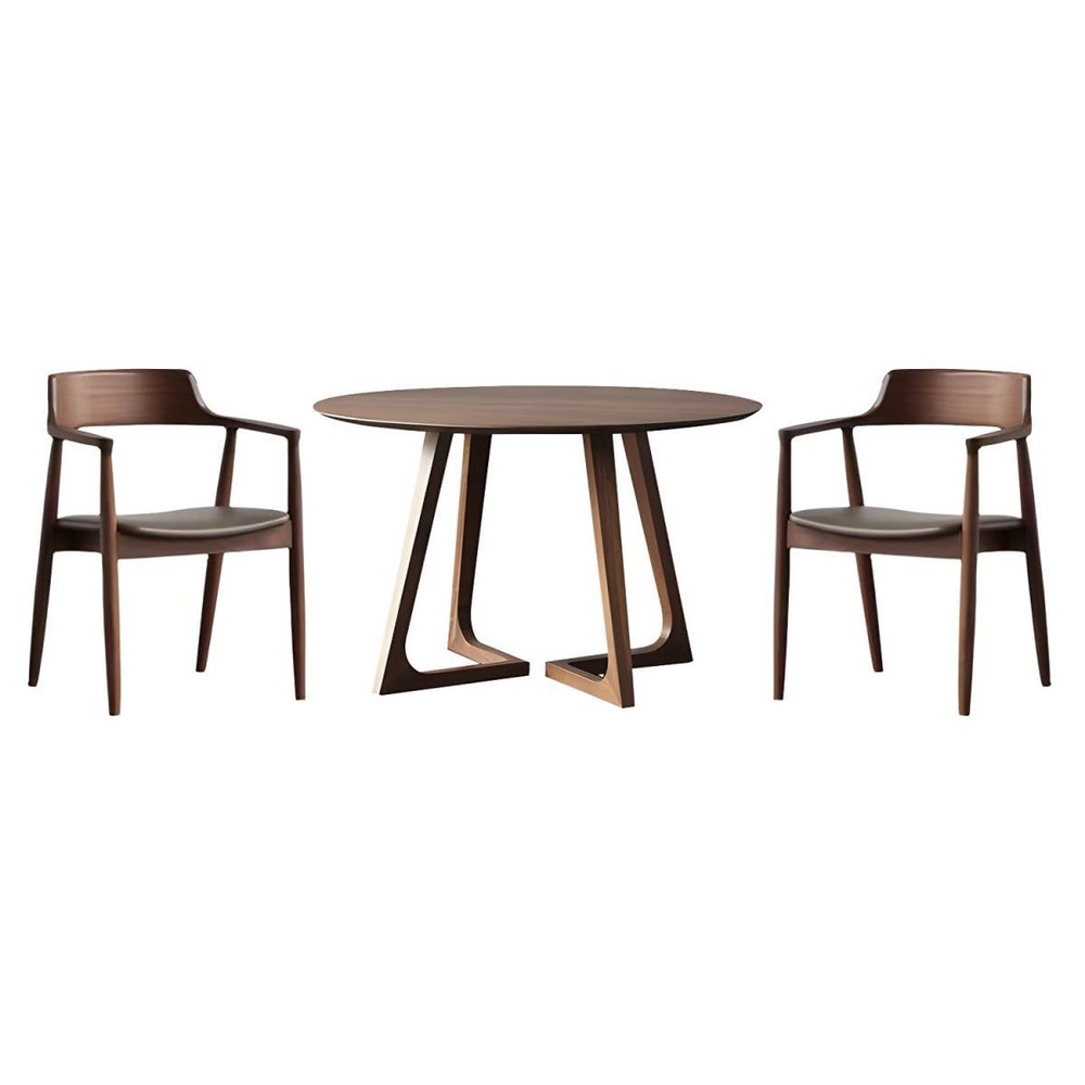 CraftThink Dining Table Set, Modern Solid Wood Double Pedestal Dining Table Upholstered Chairs for Living Dining Room Home, Nut-Brown Table & Chair(s),3 Pieces Set, Table: 27.5" L x 27.5" W x 29.5" H