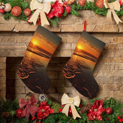 BTCOWZRV Christmas Stockings Orange Sunrise Beach Personalized Christmas Hanging Stockings 18 Inches Party Favors Stockings for Xmas Tree Holiday Fireplace Hanging Decoration