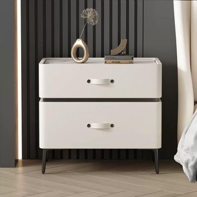 YUGXTH Small Night Stand, Nightstand with 2 Drawers, Bedside Table with Metal Legs, Bed End Table with Smooth Rails, End Side Table for Bedroom, Sturdy and Durable(White,55 * 40 * 50cm)