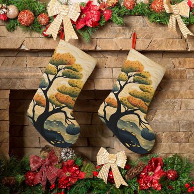 BTCOWZRV Christmas Stockings Painting Tree Personalized Christmas Hanging Stockings 18 Inches Party Favors Stockings for Xmas Tree Holiday Fireplace Hanging Decoration