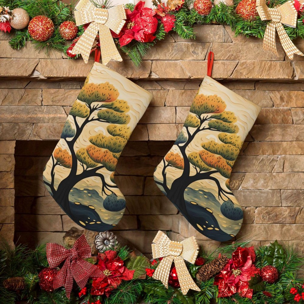 BTCOWZRV Christmas Stockings Painting Tree Personalized Christmas Hanging Stockings 18 Inches Party Favors Stockings for Xmas Tree Holiday Fireplace Hanging Decoration