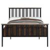 Benjara Nori Full Bed with Slatted Metal Frame- MDF Wood- Oak Brown and Black view 4