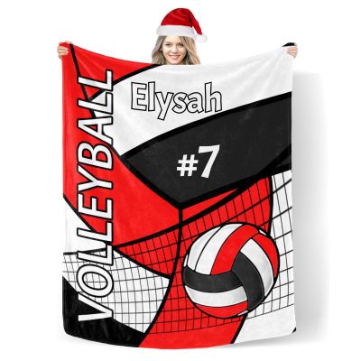 Custom Blanket with Name Text,Personalized Volleyball Red Super Soft Fleece Blankets for Couch Sofa Bed 50X60inch