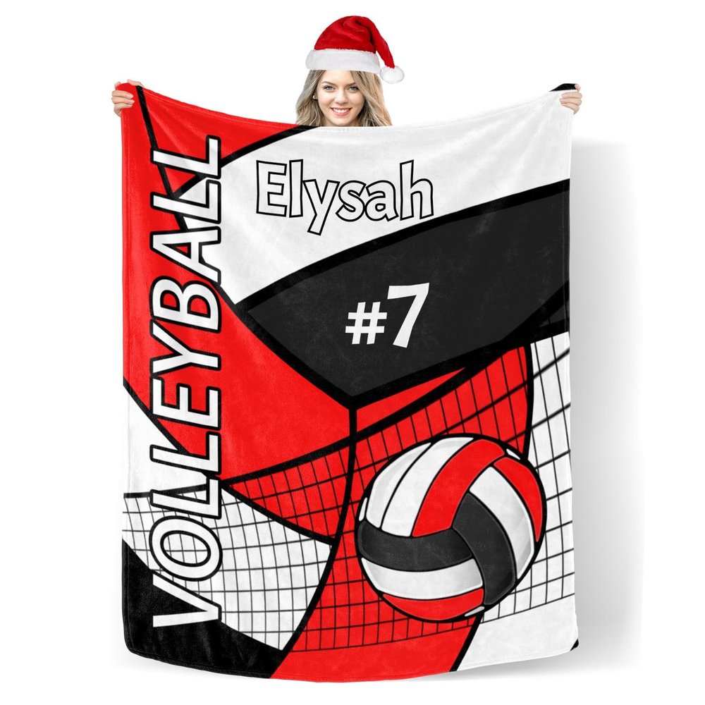 Custom Blanket with Name Text,Personalized Volleyball Red Super Soft Fleece Blankets for Couch Sofa Bed 50X60inch
