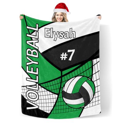 Custom Blanket with Name Text,Personalized Volleyball Green Super Soft Fleece Blankets for Couch Sofa Bed 50X60inch