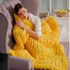 BBPM Chunky Knit Blanket - Soft Thick Yarn Cable Knit Throw in 100% Merino Wool, Cute Rope Knot Crochet, Yellow, 100x150cm/39x59in view 1