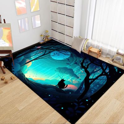 Jiospet Magic Black Cat Rug - Moon Black Cat Design for Home Decor, Boys Room, Outdoor Entrance, 3x4 Feet