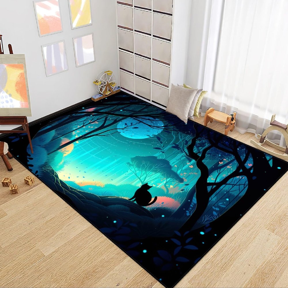 Jiospet Magic Black Cat Rug - Moon Black Cat Design for Home Decor, Boys Room, Outdoor Entrance, 3x4 Feet