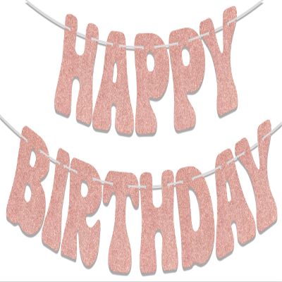 KEWUFD Pink Glitter Happy Birthday Banner, Funny Birthday Bunting Banner For Girls, Pink Birthday Decorations Sign For Women, Pink Birthday Party Decoration Supplies Rose Gold Glitter