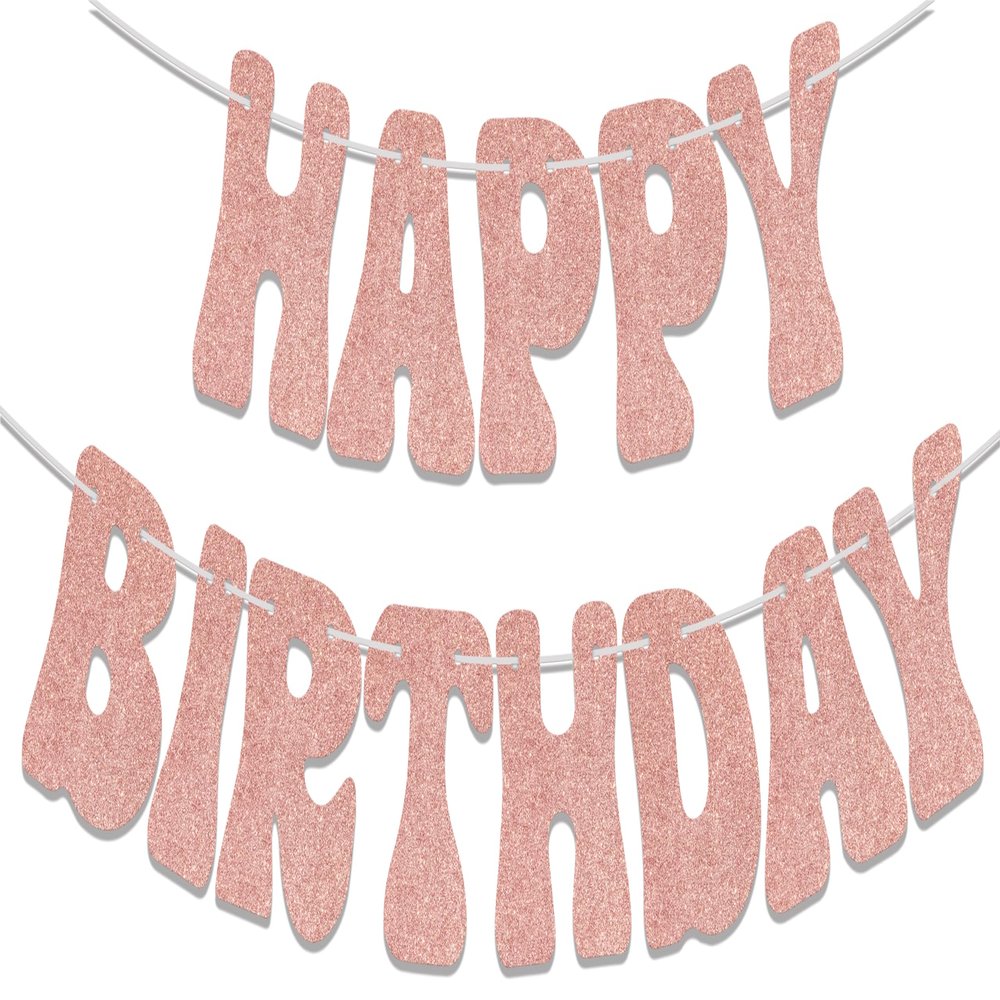 KEWUFD Pink Glitter Happy Birthday Banner, Funny Birthday Bunting Banner For Girls, Pink Birthday Decorations Sign For Women, Pink Birthday Party Decoration Supplies Rose Gold Glitter