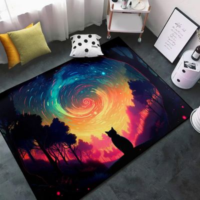 Jiospet Moon Black Cat Rug - Mystical Stary Night Cat Rug for Kids Bedroom Colorful Carpet Decor Room Cartoon Door Mats Outdoor Entrance, 3x4 Feet