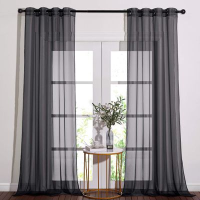 NICETOWN Black Sheer Curtains 90 inches Long, Grommet Voile Textured Hazy Sheer Window Treatments Privacy with Light Filtering for Halloween, W54 x L90, 2 Panels
