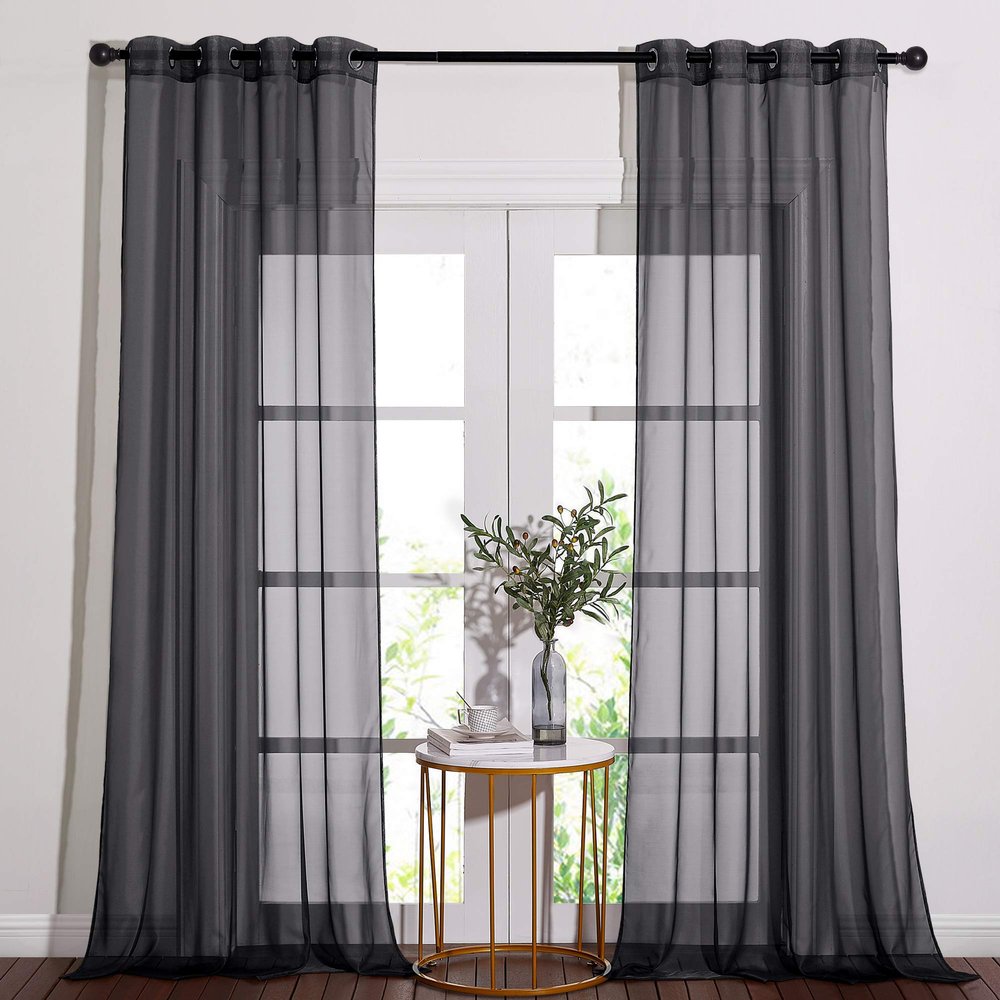 NICETOWN Black Sheer Curtains 90 inches Long, Grommet Voile Textured Hazy Sheer Window Treatments Privacy with Light Filtering for Halloween, W54 x L90, 2 Panels