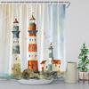 ZWSMZW Nautical Theme Shower Curtain Lighthouse Retro Coastal Beach Seagull Seaside Landscape Abstract Art Bathroom Decor Fabric Curtains with Hooks view 3