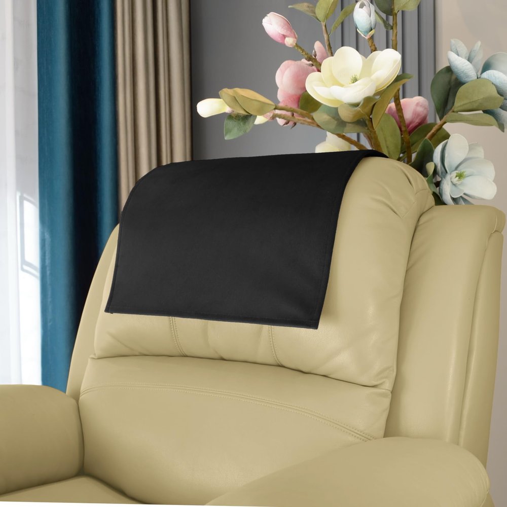 AmazeCov Soft Velvet Non Slip Recliner Headrest Protector, Headrest Cover for Recline Chair,Lazy Boy Headrest Cover, Head Protector for Sofa,Theater Seat, Home & Office Chair 17x27, Black