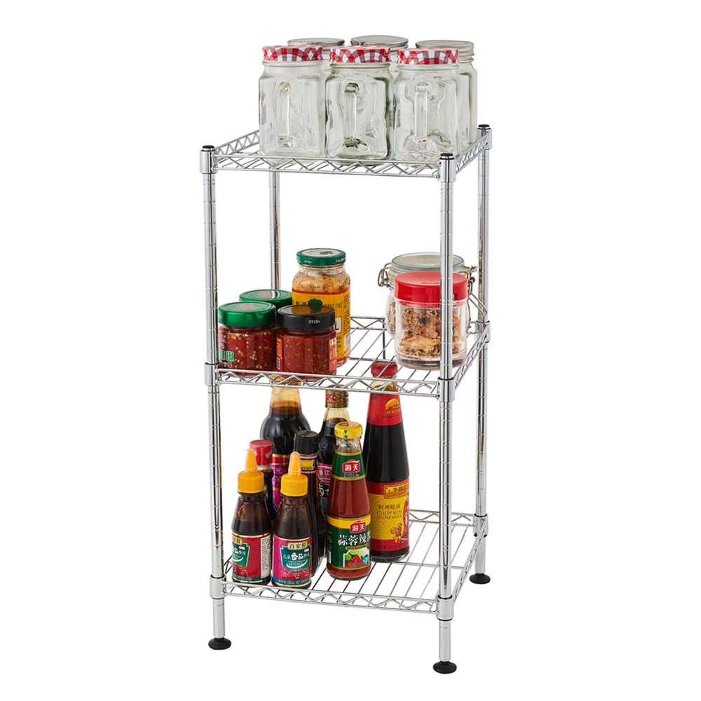 3 Tier Metal Heavy Duty Storage Rack Shelf,Adjustable Height Wire Shelving Unit,Bathroom Wire Shelving Tower Storage Rack,Adjustable Wire Shelf Display Rack,for Kitchen,Hallway, Office (Silver)