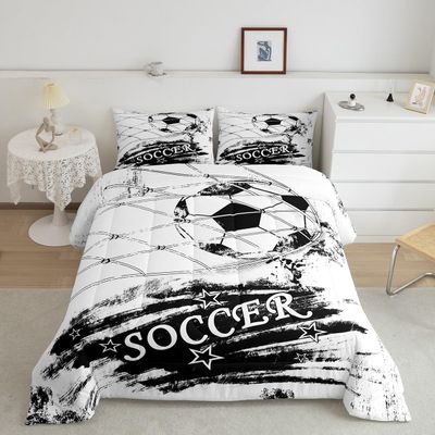 Feelyou Football Comforter Set Kids Graffiti Bedding Set Black White Comforter for Women Men Room Decor Lightweight American Quilt Set with 1 Pillow Case