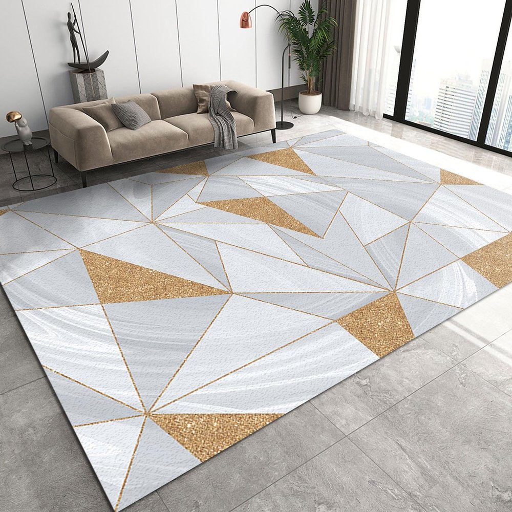 LOOHON Golden Gray Marble Texture Area Carpet, Retro Geometry Light Luxury Low-Pile Rugs, Indoor Carpet Lightweight Easy to Clean with Non-Slip for Tea Table Sofa Living Room Bedroom5 x 8ft, Style-7