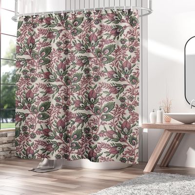 Orlco Art William Morris Abstract Plant Flower Shower Curtain - Vintage Floral, Spring Colorful Wild Flowers, Green Herbs, Boho Plant Nature Decor With Hooks for Bathroom