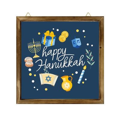 Bidesign (8x8) IN Happy Hanukkah Wooden Square Sign Table Sign Hanging hanukah Party Wall Decor Jewish Judaism Hanukkah Menorah Home Decor for Hanukkah Christmas Decoration Gifts