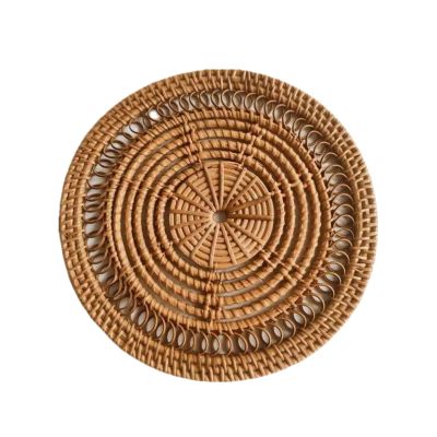 Rushbom Boho Wall Basket Decor Set: Round Rattan Wall Decor, Flat Woven Hanging Basket, Perfect for Living Room, Bedroom, Patio & More