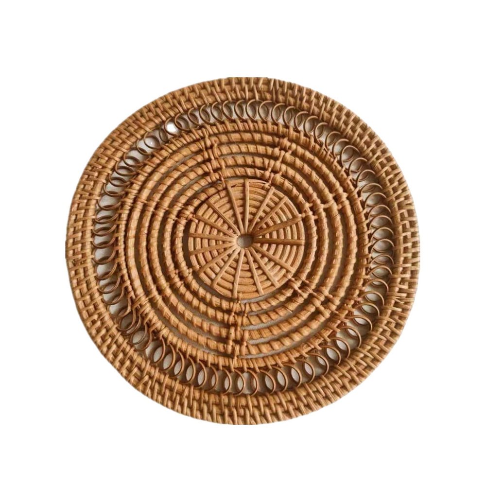 Rushbom Boho Wall Basket Decor Set: Round Rattan Wall Decor, Flat Woven Hanging Basket, Perfect for Living Room, Bedroom, Patio & More