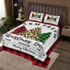 Christmas Tree Bedspread King Size,Black Red Plaid Bedding Set,Cartoon Grid Leopard Print Xmas Tree Comforter Set for Kids Girls Boys Woman Room Decor,Retro Winter Quilt Set,2 Pillowcases view 1