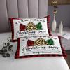 Christmas Tree Bedspread King Size,Black Red Plaid Bedding Set,Cartoon Grid Leopard Print Xmas Tree Comforter Set for Kids Girls Boys Woman Room Decor,Retro Winter Quilt Set,2 Pillowcases view 3
