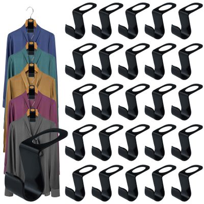 48 PCS Metal Clothes Hanger Connector Hooks, Heavy Duty Hangers Wardrobe Hanger Extender Clips for Clothes Cabinet Closet Organizer Space Savers Outfit Hangers Accessory, Black