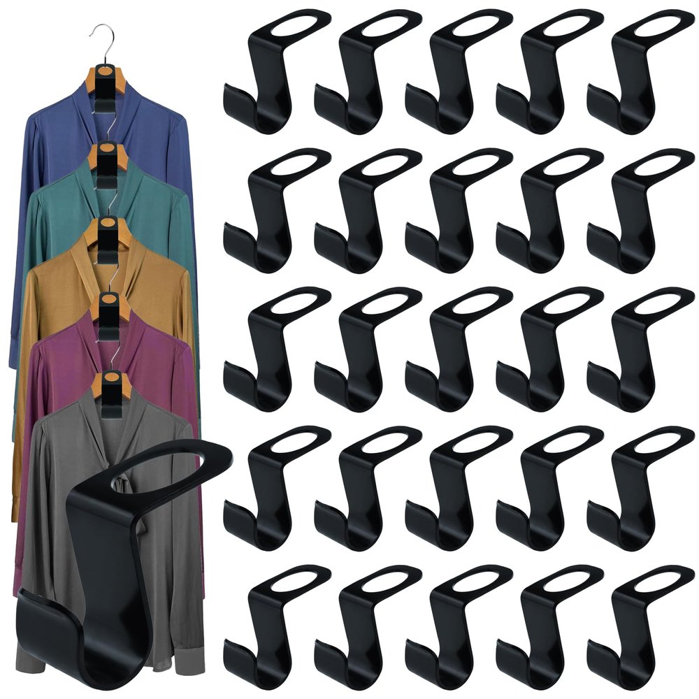 48 PCS Metal Clothes Hanger Connector Hooks, Heavy Duty Hangers Wardrobe Hanger Extender Clips for Clothes Cabinet Closet Organizer Space Savers Outfit Hangers Accessory, Black
