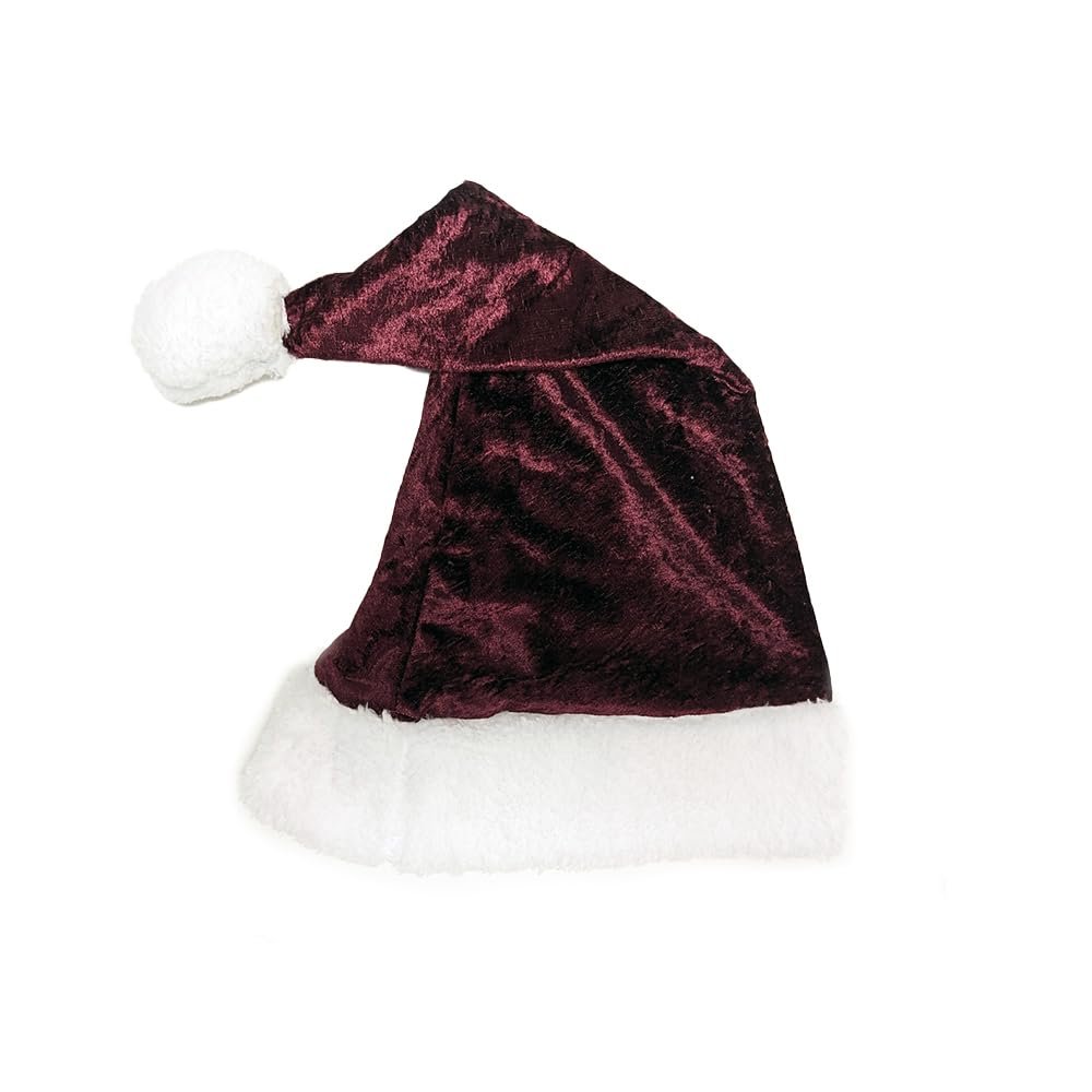 Everfan Crushed Velour Santa Hats with White Sherpa Trim | Christmas Santa Hats for Adults (ADULT, Burgundy)