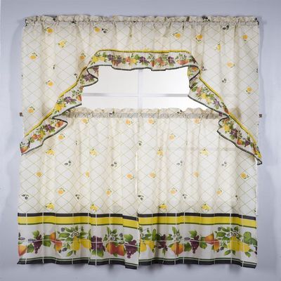 3pc Printed Rod Pocket Kitchen Curtain Tier Swag Valance Set - Fruits / 3 Piece Set 36"