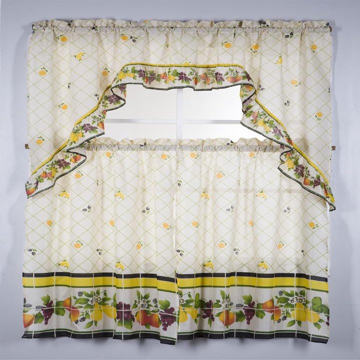 3pc Printed Rod Pocket Kitchen Curtain Tier Swag Valance Set - Fruits / 3 Piece Set 36"