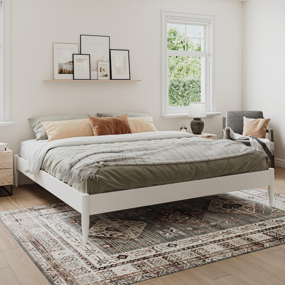 AFI, Pasadena 14" King Wood Mid Century Modern Low Profile Platform Bed, White
