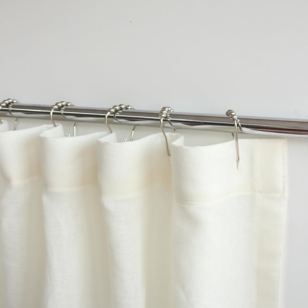 RHANFOLD 100% Linen Shower Curtain, Bathroom Curtain Panel, Bath Decor, Buttonhole Top Shower Curtains (Cream, 96" W x 90" L)