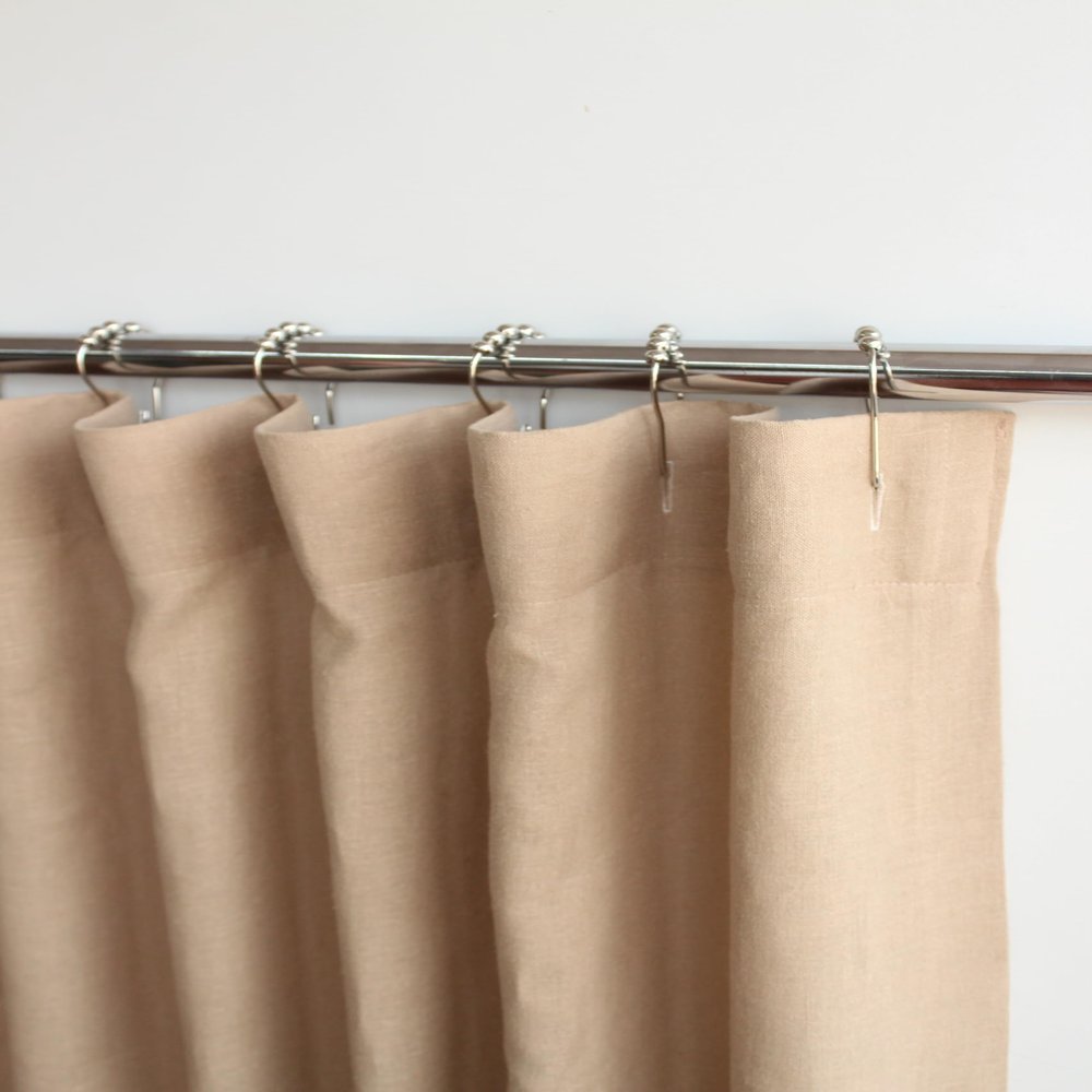 RHANFOLD 100% Linen Shower Curtain, Bathroom Curtain Panel, Bath Decor, Buttonhole Top Shower Curtains (Light Brown, 84" W x 96" L)
