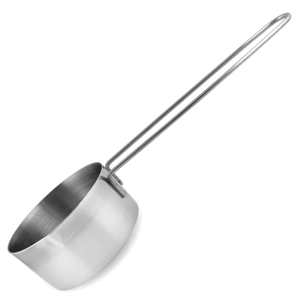 3/4 Cup Stainless Steel Measuring Cup, Long 6" Wire Loop Handle and Pour Spout | Sturdy Metal 177 ml | 177 cc | 6 oz | Single Cup for Wet and Dry Ingredients | Great for use as 3/4 Cup Dog Food Scoop