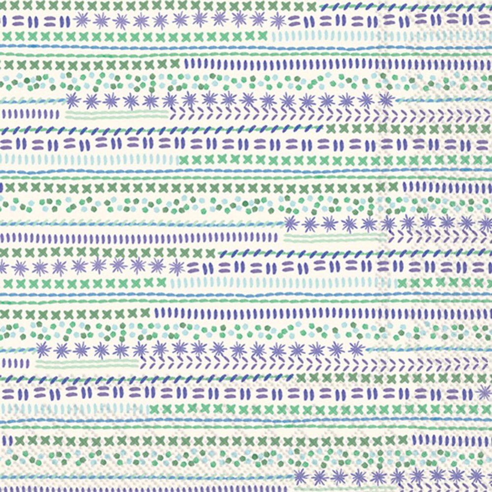 IHR Ideal Home Range Party Napkins Disposable 3-Ply Paper Lunch Napkin Pack, 6.5" x 6.5", Sampler Stripes (Blue), 20-Count
