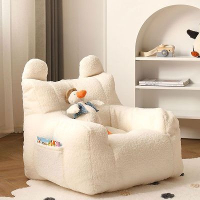 AHDFY Bean Bag Chairs, Ultra Soft Sofa Chair for Adults & Kids, Fluffy Lambswool Huge Bean Bag Chair with a Side Pocket, Lazy Sofa for Bedroom, Living Room and Offices,Off White