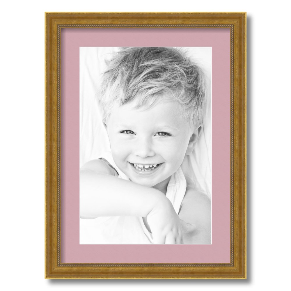 ArtToFrames 12x18 inch Antique Gold with Beaded Detailing Picture Frame with 2 Inch Single Seashell Mat, SingleMat-D5042-12x18-846