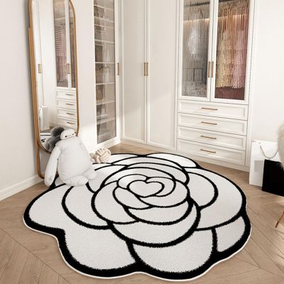 ALISSE Camellia Shaped Rug Living Room Light Luxury Floor Mat Ultra Soft Absorbent Flower Shaped Rug Machine Washable Tufted Flower mats for Bedroom Non Slip Round Rug (Color : D, Size : 55x55in)
