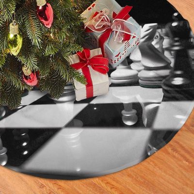 48" Plush Christmas Tree Skirt Xmas Tree Skirt for Holiday Decorations Black and White Chess Christmas Tree Decoration mat Rustic Xmas Tree Mat Cover Christmas Tree Mat for New Year Decorations