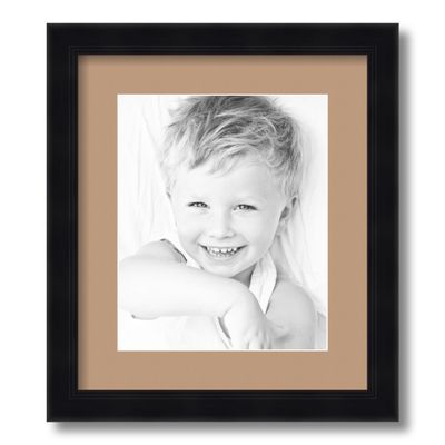 ArtToFrames 8.5x11 inch 1.375 Satin Black Step Lip Picture Frame with 2 Inch Single Desert Sand Mat, SingleMat-10035-8.5x11-784