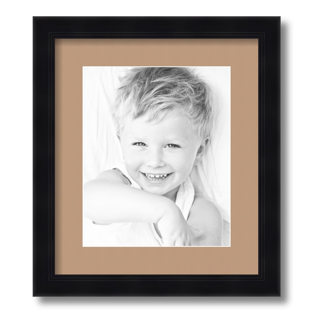 ArtToFrames 8.5x11 inch 1.375 Satin Black Step Lip Picture Frame with 2 Inch Single Desert Sand Mat, SingleMat-10035-8.5x11-784