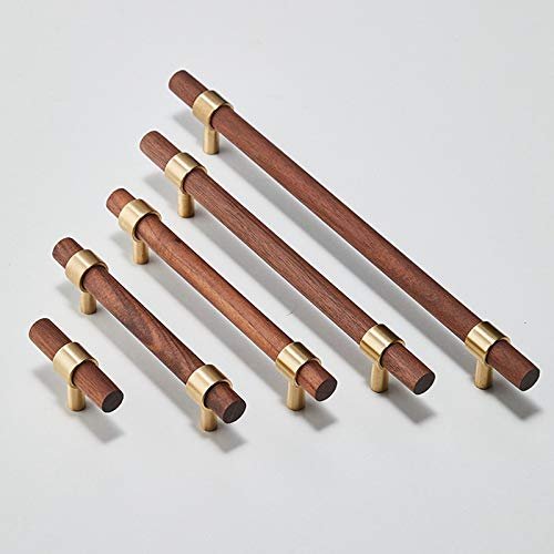 wood handle,wardrobe handles,Wooden Kitchen Cabinet Knobs and Handles Brass Furniture Pulls Drawer Dresser Cupboard Wardrobe Door Handles Single Hole 2Pack (2,Single Hole) ( Color : Gold , Size : Hole