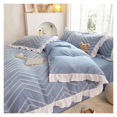 ADovz Blue Bedding Sets lace Quilt Cover Sheets Pillowcases Compatible with Girls and Children with Solid Color Simple Bed Sheets,Bed Sheets