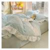 ADovz Blue Bedding Sets lace Quilt Cover Sheets Pillowcases Compatible with Girls and Children with Solid Color Simple Bed Sheets,Bed Sheets view 3