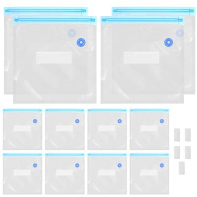 Kichvoe 1set Reusable Vacuum Food Storage Bags with Zipper Clips Thick and Sealing Bags for Fresh Food Preservation for Kitchen and Refrigerator Use