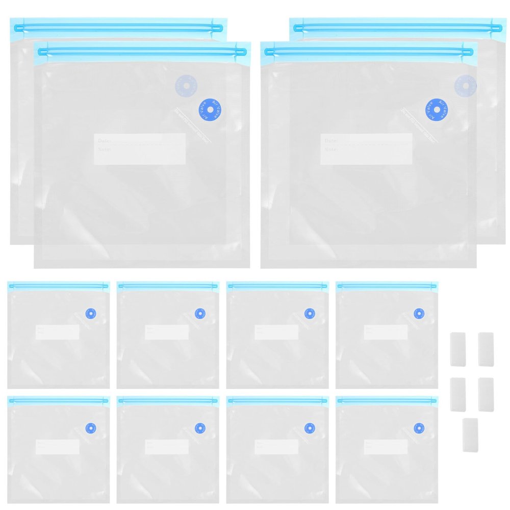 Kichvoe 1set Reusable Vacuum Food Storage Bags with Zipper Clips Thick and Sealing Bags for Fresh Food Preservation for Kitchen and Refrigerator Use